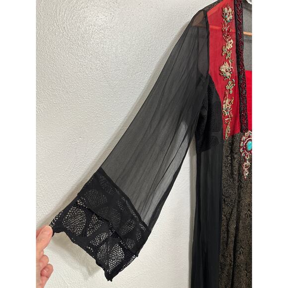 VTG STUNNING Chinyere Sheer Beaded Dress M Whimsigoth Dark Romantic Boho Hippie - Picture 2 of 16